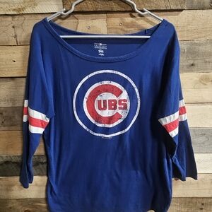 MLB Chicago Cubs Blue Long Sleeve Tee with Red & White Logo